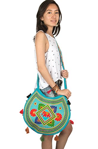 Tribe Azure Women Hippie Sling Handmade Crossbody Bag Boho Chic Patchwork Embroidered Shoulder Large Purse Gypsy Blue4