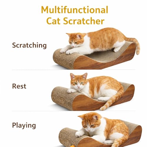 Image of FluffyDream Cat Scratcher Cardboard, Scratching Pad House Bed Furniture Protector, Infinity Shape, Curved (Wood, Bone)