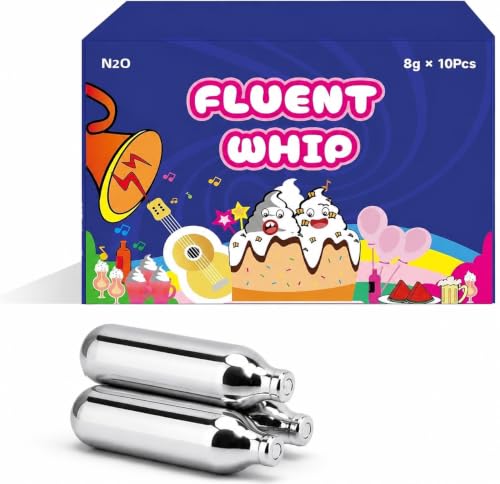 Whipped Cream Chargers 10 Pack, 8g Food Grade N2O Cream Charger Nitrous Oxide Cartridges, Professional Refills for Standard Cream Dispensers, Ideal for Whipped Cream, Mousses & Culinary Foams