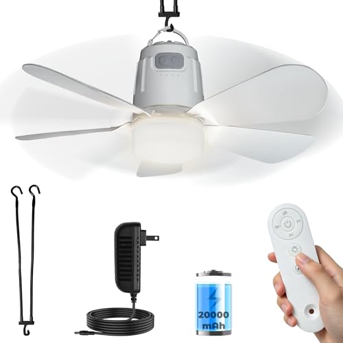 Lumtide Battery Operated Outdoor Ceiling Fan 20000mAh Portable Canopy Fan with Light Remote & Hanging Hook 3000k-6000k Dimmable Rechargeable Ceiling Fan for Tent Gazebo Patio Camping (20)
