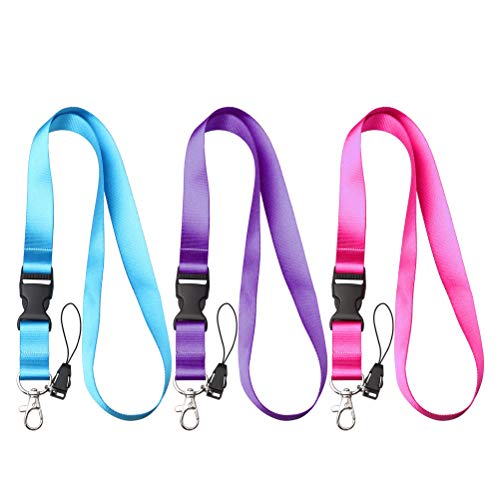 3 Stück Schlüsselband Lanyard, 47cm Ausweishülle Bunt Nylon Umhängeband Schlüsselbänder mit Abnehmbarer Schnalle für Schlüssel Ausweishüllen Arbeitskarte(Blau, Rosa, Lila)