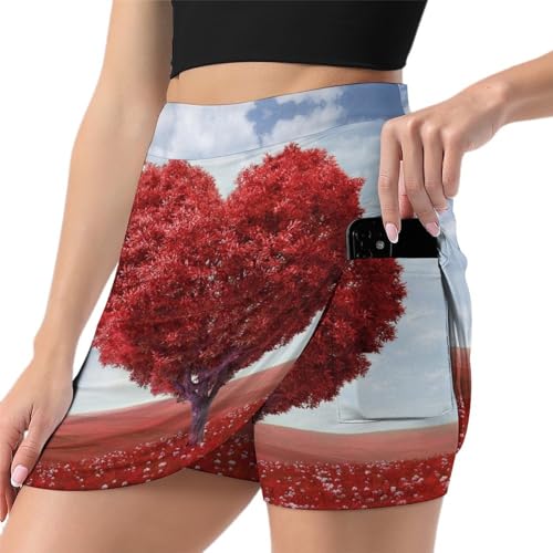 Jupe de tennis rouge femme avec short intégré et poche Arbre d'amour