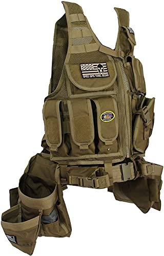 Spec Ops Tool Gear Customizable SF-18 Delta Tactical Vest Tool Belt with Medium Pouches, Weight Dispersal Work Vest, Up to 43â€ Waist (Coyote Tan)