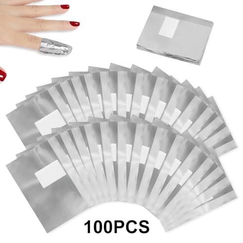 LOPHE Nail Polish Remover Wraps Pads, 100 Stück Aluminiumfolie Nagellack Remover Pads Einfachen Entfernen von Gel, Nagellack Remover Wraps für UV-Lack oder Nagellack