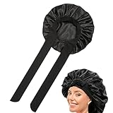Seidenhaube zum Schlafen,Silk Bonnet,Schlafhaube Seide,Verstellbare Satin Haarhaube,Damen Satin Haarhaube,Weiche Satin Bonnet,Schwarz Seidenhaube zum Schlafen,für Damen und Mädchen