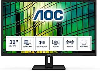 AOC Q32E2N - 32 Inch QHD Monitor, 75Hz, 4ms, IPS, Speakers, FlickerFree, LowBlue Light (2560x1440 @ 75Hz, 250cd/m², HDMI/DP)