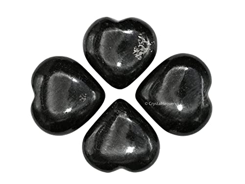Image of Nuummite Crystal Heart Palm Pebbles Stones for Anxiety Stress Relief Massage - AAA Grade Original Healing Gemstone Agate Heart Palm Stone for Yoga Meditation Spiritual