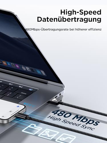 USB C Kabel, [2 Stück 2m] 3.1A USB C Ladekabel Nylon USB auf USB C Kabel – Ansicht 5