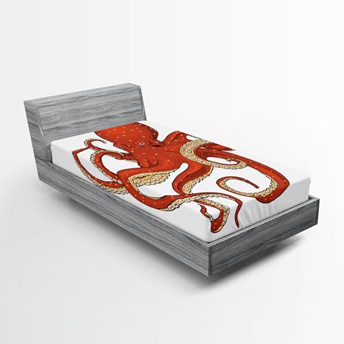 Ambesonne Nautical Tattoo 2 Pack Fitted Sheet, Octopus Drawing, Bed Cover All-Round Elastic Deep Pockets 2 Pieces, Package Contains 2 Twin XL Size Fitted Sheets, Eggshell