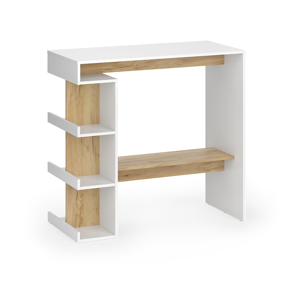 Vicco Bartisch Dana, Weiß/Goldkraft Eiche, 108 x 50 cm, mit offenen Ablagen zur Nutzung als Stehtisch