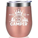 Coolertaste Queen Of The Camper Wine Tumbler, Happy Camper Gifts 12oz Cup, Gifts For Campers Outdoor