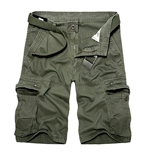 Short cargo militaire en coton homme kaki d'été multipoches