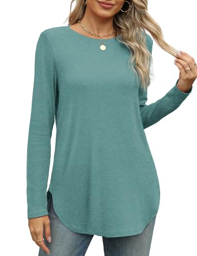 Image of XIEERDUO Womens Long Sleeve Round Neck Shirts Side Split Basic Loose Tunic Tops Casual 2026