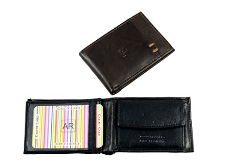 Anna Robert Cartera Monedero de piel para hombre (Negro)