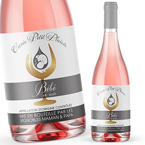 Crintiff - Etiquette annonce grossesse pour bouteille de vin rose personnalisée | Bébé En Route | Annonce grossesse surprise pour papa, marraine, parrain et grands-parents - Lot de 3 étiquettes Cover