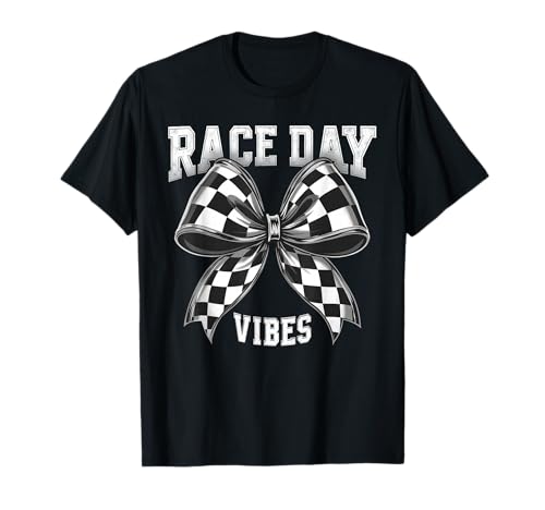 Race Day Vibes Checkered Coquette Bow Car Racing men women T-Shirt