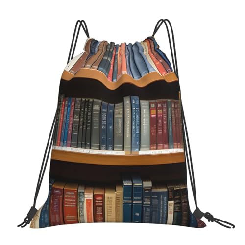 Library Bookshelf Print Drawstring Backpack Bags Bulk Sports Cinch Sack Gym String Bags String Backpack For Men Women