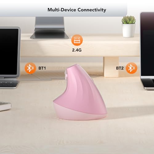 Image of KYSONA Wireless Ergonomic Mouse, Vertical Mouse, Bluetooth Ergo Mouse, Quiet Click, 5 Level Adjustable DPI(800 /1200 /2400 /2400 /4000), Rechargeable 2.4G Mice Computer, PC, Mac, Laptop, Pink