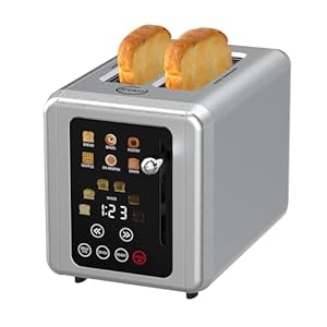 Touch screen Toaster 2 slice, Stainless Steel Digital Timer Toaster with Sound Function, 6 Bread Types & 6 Shade Settings, Smart Extra Wide Slots Toaster with Bagel, Defrost Functions Silver