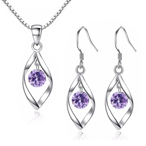 Zolkamery Set de Bijoux Argent 925 Femme, Chaîne de Cou et Boucles d'Oreilles en Argent Sterling 925 Twist, Set de Bijoux pour Femmes avec Chaîne et Boucles...