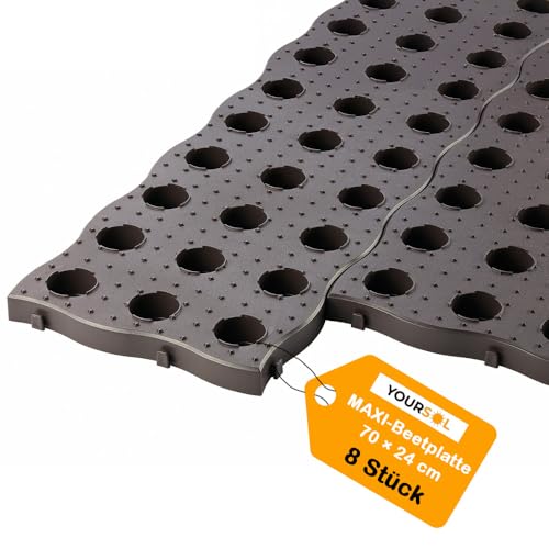 YOURSOL Maxi-Beetplatte 70x24 cm Set 8 Stück, Rutschfester Gartenweg mit Klicksystem, Pflasterung für Gemüsebeete, Garten Trittplatten, Kunststoff Bodenplatten