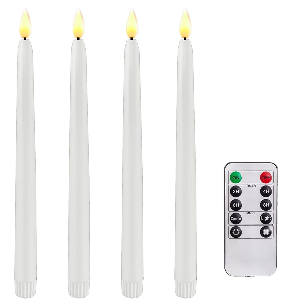 CTRLZS 4 Pcs Timer Battery Operated LED Taper Candles for Halloween,Wedding Decoration White