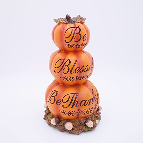 Etistta Fall Harvest 3 Layers Pumpkin Thanksgiving Decor, 9 Inch Polyresin Pumpkin Figurine Harvest Gift Autumn Thanksgiving Decoration, Carved With Be Blessed, Be Thankful #TOP5