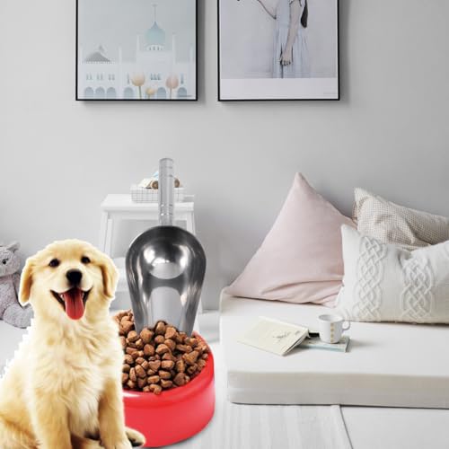 Image of POPETPOP Stainless Steel Pet Food Scoop 1.50 Cup Dog Food Scoop 8.26 Inch Metal Shovel for Dry Candy Nuts Flour Popcorn Beans Kitchen and Pet Use