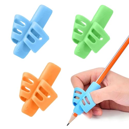 Image of WOTOFY Pencil Gripper for Kids Handwriting - Pack of 3 Pencil Holders for Posture Support - Soft Silicone Writing Aid for Toddlers, Preschoolers, Students, and Young Learners-Multi-Color Design