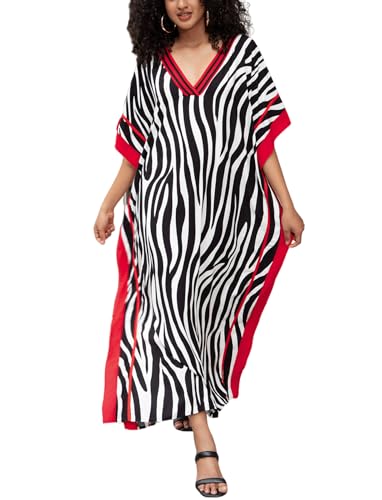 Image of KECVOT Kaftan Dresses for Women V-Neck Print Swimsuit Cover Up Plus Size Beach Caftan Lounge Dress