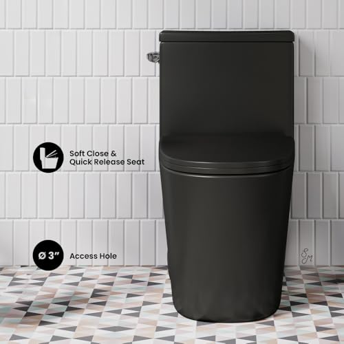 Inodoro de una pieza Antibes, descarga izquierda, distancia de instalación de 12", capacidad de descarga de 1,28 GPF, forma alargada, color negro mate miniatura 3