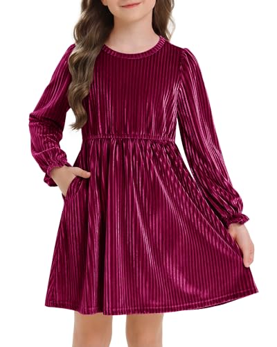 Stelle Girls Velvet Dress with Pockets Ruby Small