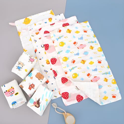 Image of Pack of 1 large Muslin Burp Cloths for Baby | 6 Layer Soft Cotton Burping Cloth for NewBorn | Muslin Napkins for New Born Baby | Wash Cloth Napkins for Kids | Face Towel for Kids 25*40 cm(Multiprint)