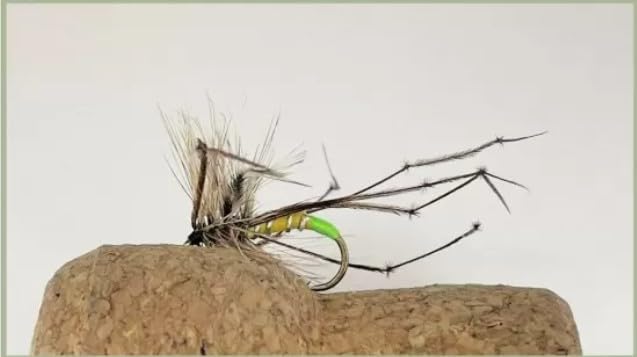 Barbless Lime Tip Daddy Long Legs Pattern for Trout for Rivers & Stillwaters Trout Fishing Flies, pack of 12 Size 12