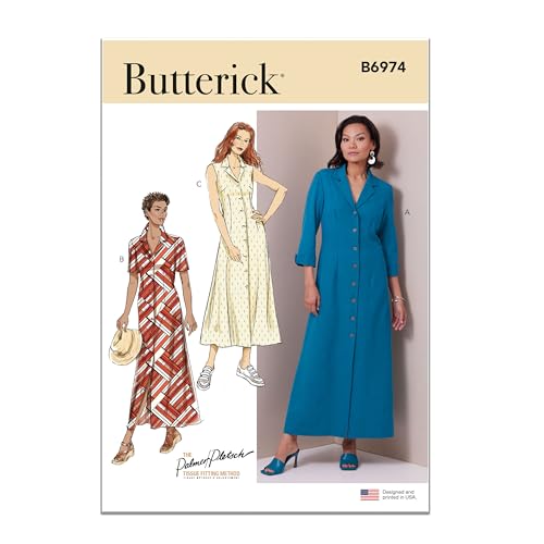 BUTTERICK B6974B5 Misses' Shirt Dress with Sleeve Variations by Palmer/Pletsch B5(8-10-12-14-16)