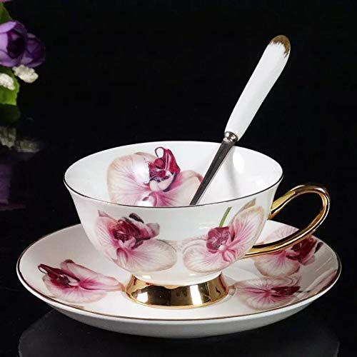 YBK Tech Set 4 Tazzine Da Caffè In Porcellana Bone China Con Piattino E Cucchiaio - 180 Ml, Colori Pastello Assortiti (Blu, Rosa, Giallo, Viola)