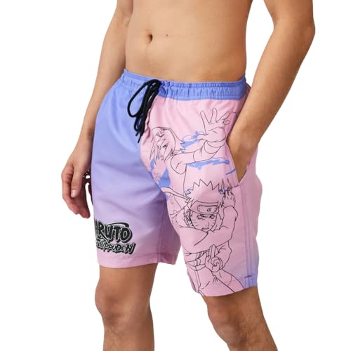 Naruto Sakura & Naruto Line Art Men's Purple & Pink Ombre Board Shorts3