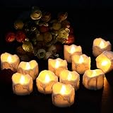🔥 【12 Velas LED sin Llama】: Tealights LED sin llama a batería de alta calidad. Se utilizan materiales de alta calidad para imitar la sensación y el aspecto de las velas reales. Parpadean y brillan como verdaderas velas. Cálido y romántico.