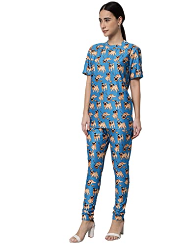 Image of RABBY Women Printed Track Suit Top Trackpant Co-ord Set Regular Fit Night Suit Notched Top and Pants Set For Ladies Travelling, Jogging, Running, Sports