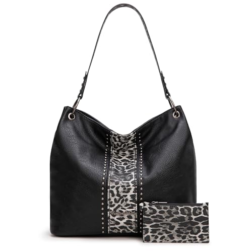 Montana West Purses for Women Cow Print Hobo Shoulder Bag Western PU Leather Tote Bag with Zipper Wallet for Gift Travel Casual Work MWC-HB-1031-BK-LP