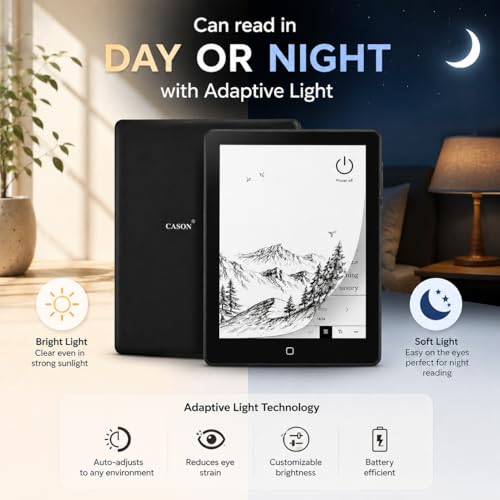 Image of Cason E8- E-Reader Tablet with Black E-Ink Display with Adjustable Back Light -6 inch Portable Glare-Free Ebook Reader, Built-in Speaker, WiFi,Long Lasting Battery(32 GB Internal Memory)