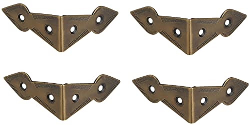 Image of Set of 4 Brass 90 Degree Spade Trunk Corners, Antique Brass Finish, Edge Guard Table Cabinet Protector, Solid Metal Furniture Decor, Decorative Corner Brackets