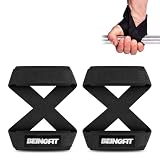 Beingfit リストストラップ 8の字ストラップ エイトストラップ 手首 筋トレ ウェイトリフティング ジムトレーニング用 – 男女兼用 リストラップ リフティングストラップ チンニング グリップ デッドリフト (レッド (ブラック, S)