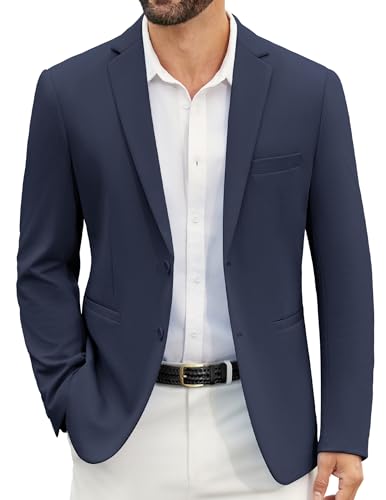 COOFANDY Men's Casual Blazer Slim Fit Suit Jackets Two Button Lightweight Knit Sport Coat Navy Blue