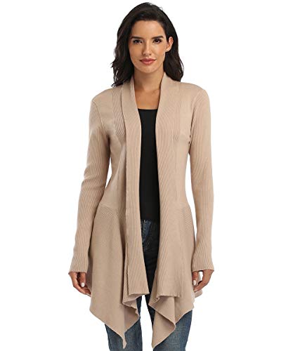 Dilgul Cardigan Mujer Jersey Invierno Blusas Elegante Color Sólido Manga Larga con Frente Chaqueta Sweater Dobladillo Irregular Cardigans Jerséis Caqui Small Cover