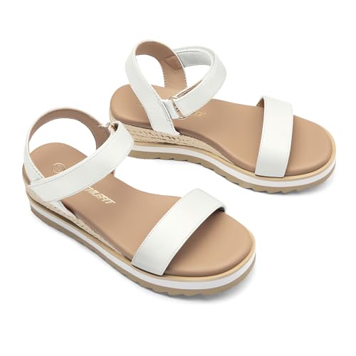 Image of Athlefit Girls Platform Wedge Sandals Open Toe Espadrille Sandals Ankle Strap Summer Dress Shoes for Toddler Little Big Kid