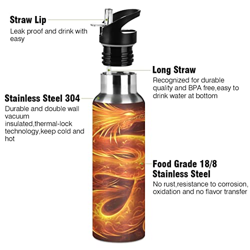 Fire Dragon Water Bottle Drink Flask with Straw Lid Insulated Stainless Steel Thermos Bottle for Boys Girls Gym Sports Leakproof 600 ml - Image 4