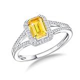 RANDES 925 Sterling Silver Citrine Rings for Women Yellow Stone Emerald Cut Engagment Ring Novermber Birthstone Ring Size 6