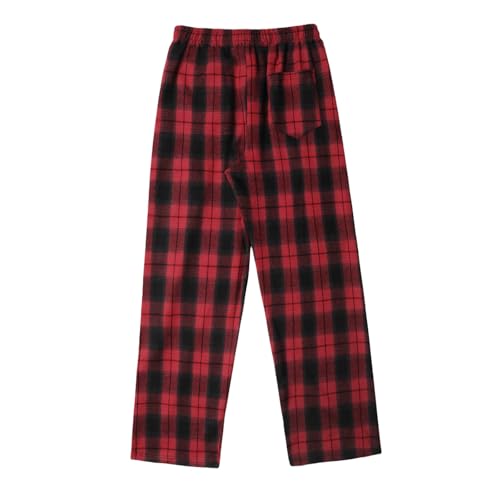 Mens Flannel Plaid Casual Pants Drawstring Waist Pajama Pants Lightweight Straight Leg Lounge Sleep Pants with Pocket3
