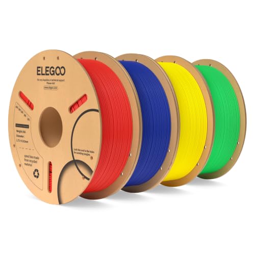 Image of ELEGOO PLA 3D Printer Filament 1.75mm Bundle 4KG, Dimensional Accuracy + /- 0.02mm 4 Pack 1kg Spool(2.2lbs) Fits for Most FDM 3D Printers(Red /Dark Blue /Yellow /Neon Green)